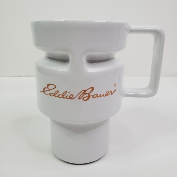 Eddie Bauer Other - Eddie Bauer White Ceramic Travel Mug Coffee Cup White w/ Gold 12oz with Lid Gojo